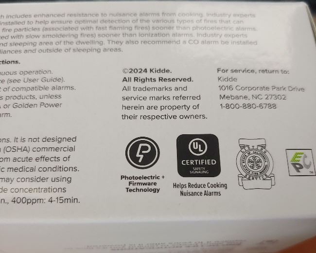 Picture of the bottom of the smoke detector box showing what type of detector it is.