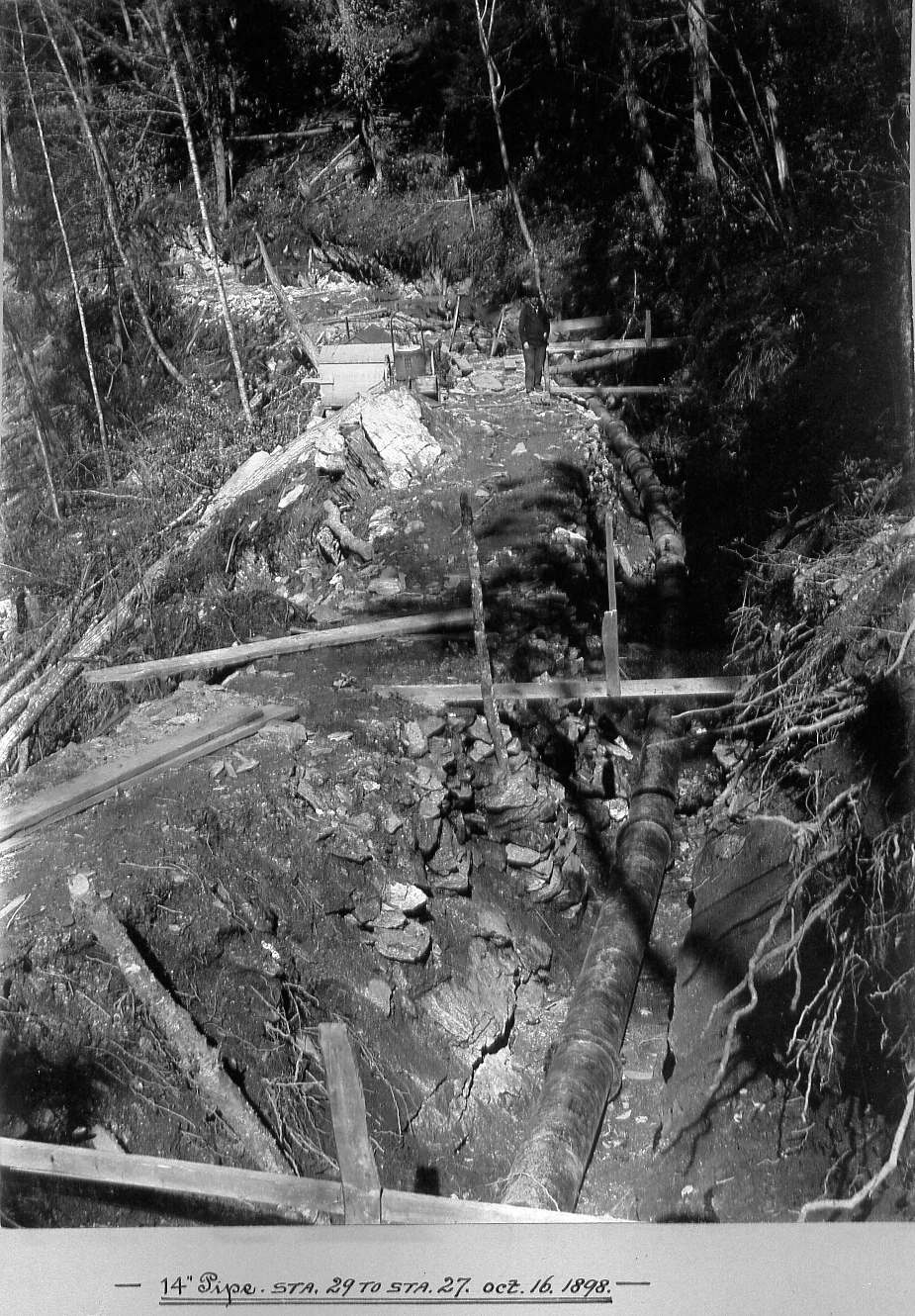 Man observing pipe laid in trench
